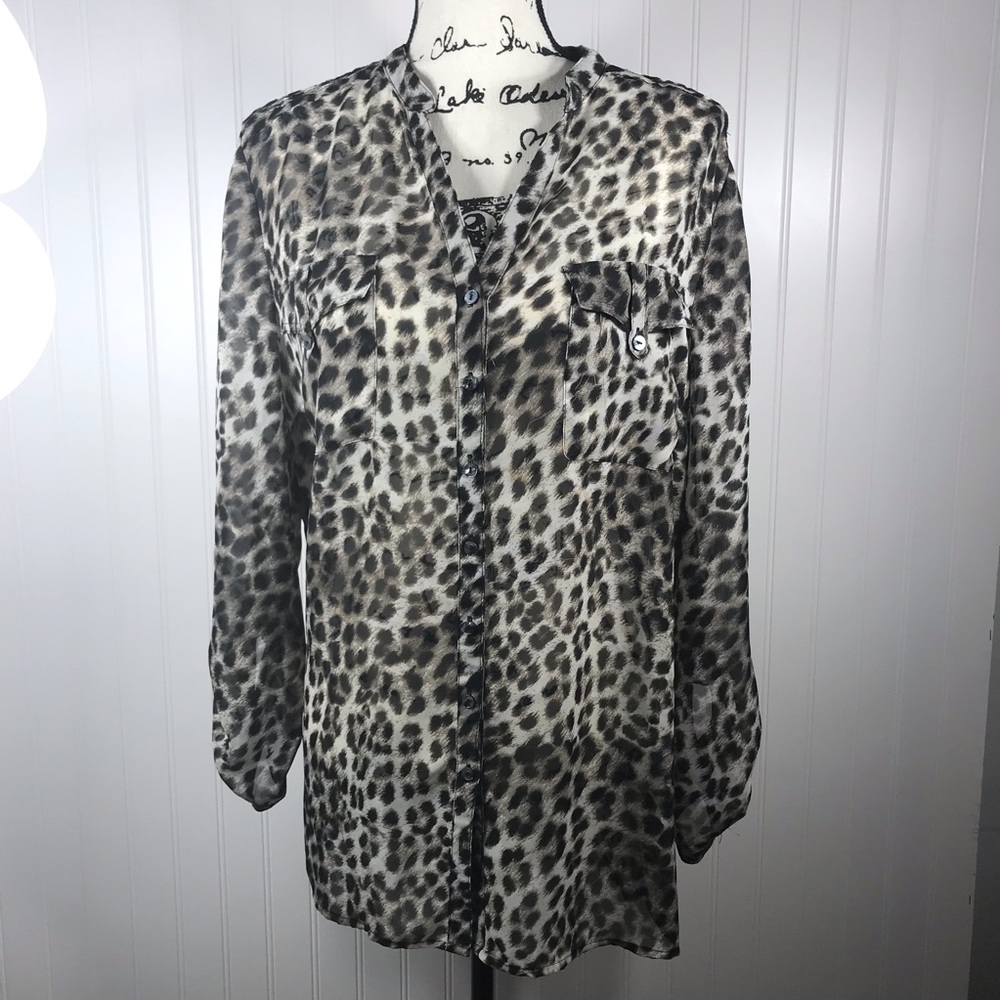 Style & Co. Leopard Print Sheer Long Blouse